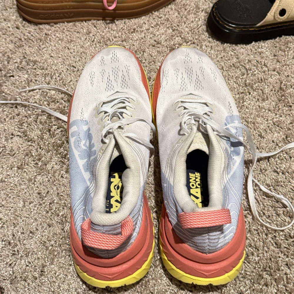 Hoka One One White and Coral Running Shoes